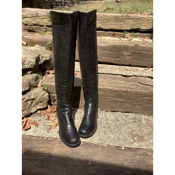 Stuart Weitzman Iconic 5050 Over-the-Knee Flat Boots Leather Black Women's 7M - Picture 1 of 7